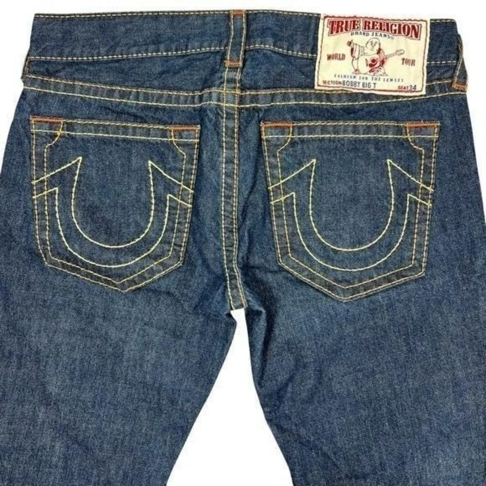 VTG True Religion Bobby Big T Straight Leg Jeans 34 Dark Wash USA Y2K Streetwear